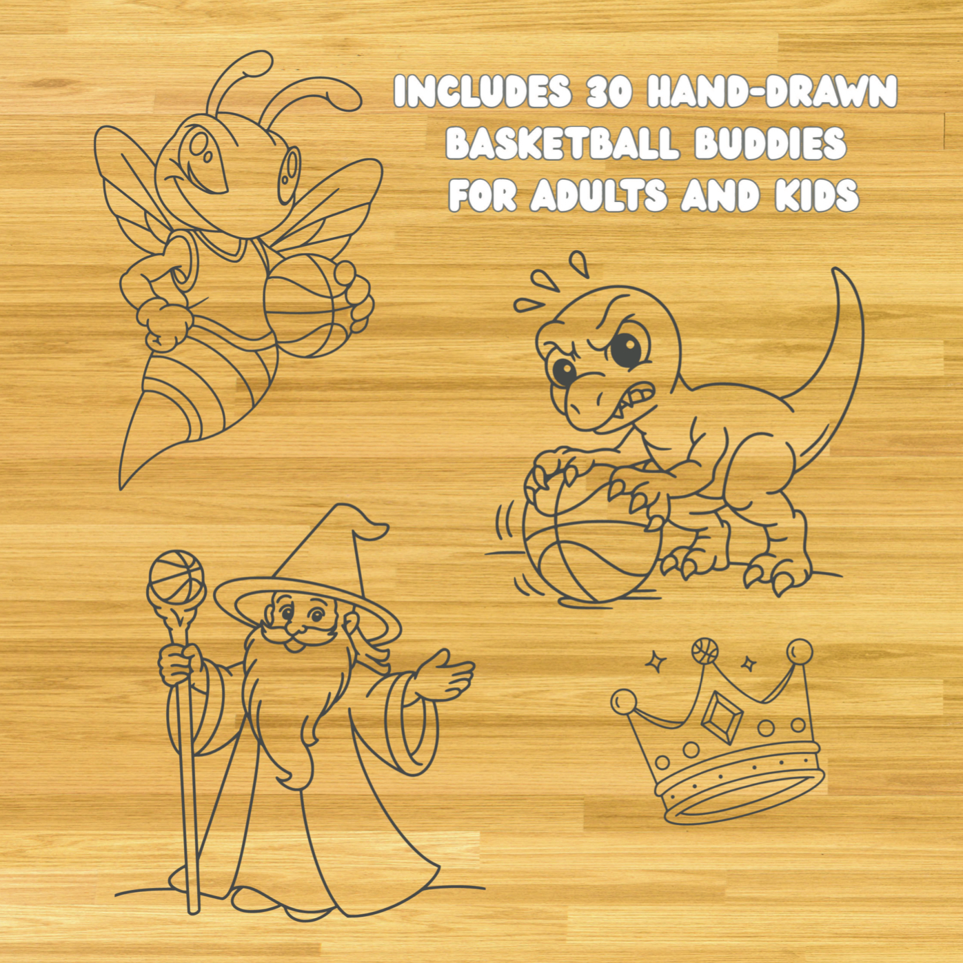 Basketball Buddies: Bold & Easy Coloring Book for Kids & Adults